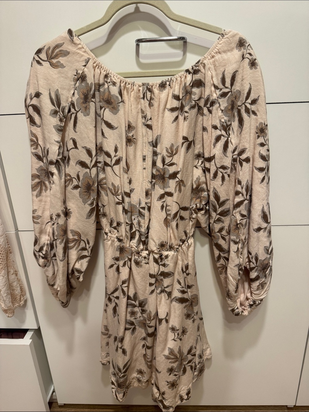 Free People Beige Floral Puff-Sleeve Mini Dress - Picture 4 of 5